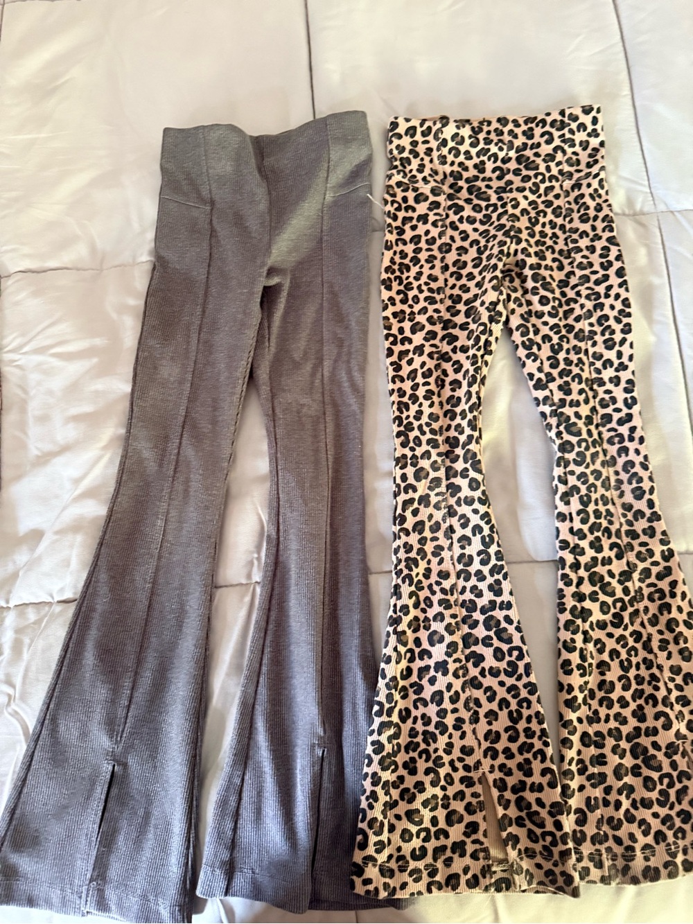 Zara Gray Flare Knit Pants & Beige Leopard Flare Leggings - Zara
